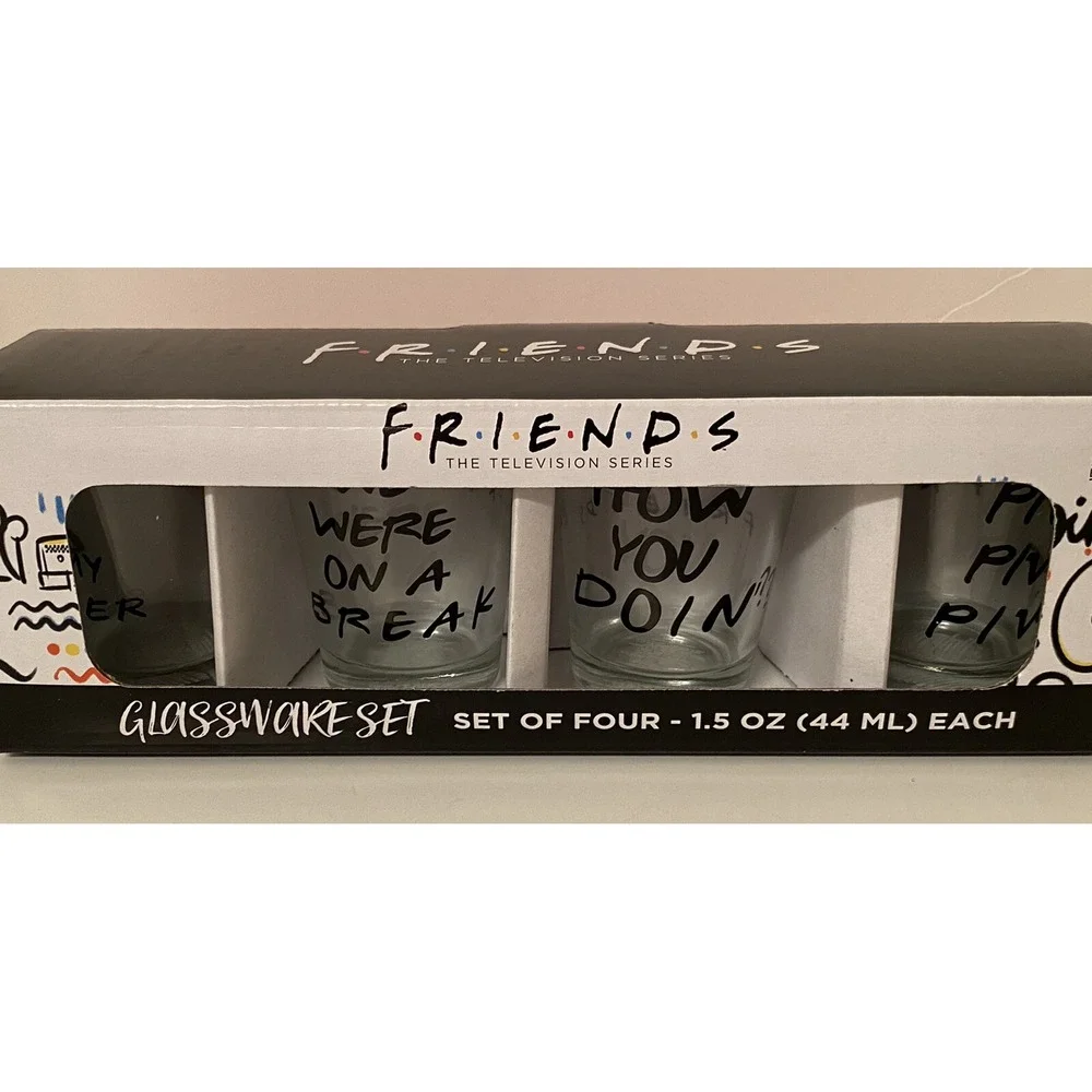 Silver Buffalo Friends TV Show Shot Glass Set 4 Pack 1.5oz Quotes Clear Glass